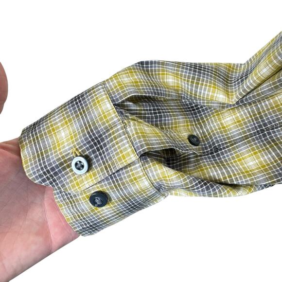 Banana Republic Cotton Slim Fit Green Gray Plaid Long Sleeve Button Up Men's L - Picture 4 of 7